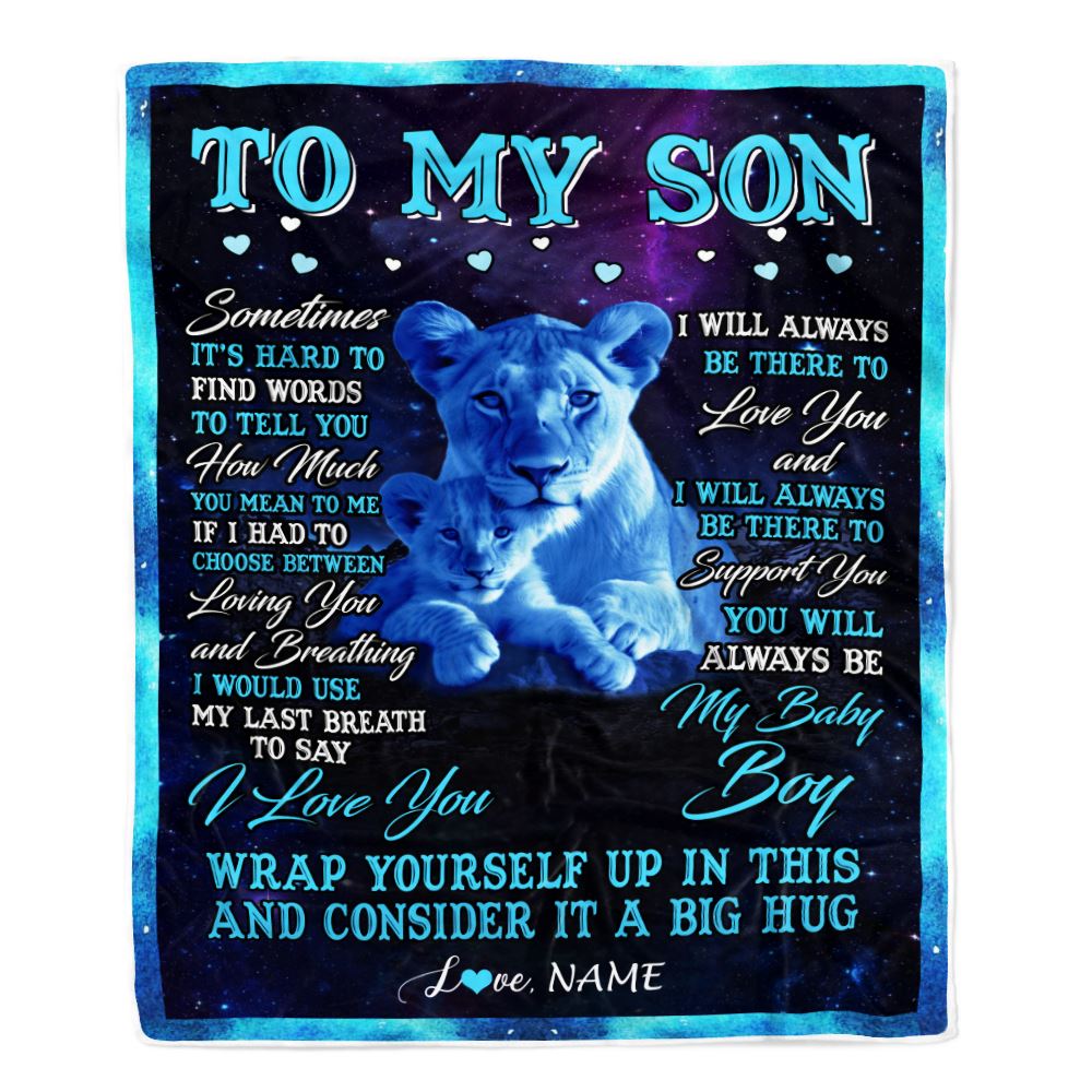Personalized To My Son Blanket From Mom Mother Sometimes It's Hard Lion Son Gift Birthday Graduation Christmas Custom Customized Fleece Throw Blanket | siriusteestore