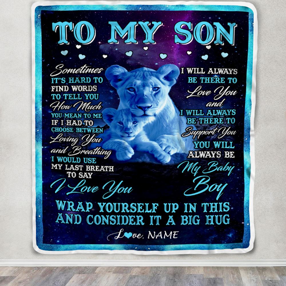 Personalized To My Son Blanket From Mom Mother Sometimes It's Hard Lion Son Gift Birthday Graduation Christmas Custom Customized Fleece Throw Blanket | siriusteestore