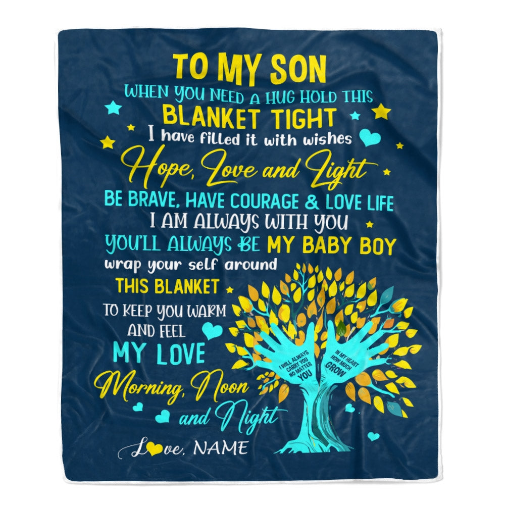 Personalized To My Son Blanket From Mom Mother When You Need A Hug Baby Boy Son Birthday Graduation Christmas Customized Bed Fleece Throw Blanket | siriusteestore