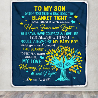 Personalized To My Son Blanket From Mom Mother When You Need A Hug Baby Boy Son Birthday Graduation Christmas Customized Bed Fleece Throw Blanket | siriusteestore