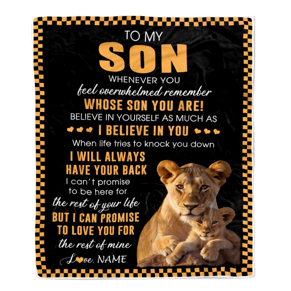 Personalized To My Son Blanket From Mom Mother Whenever You Feel Lion Son Birthday Gifts Graduation Christmas Customized Bed Fleece Throw Blanket