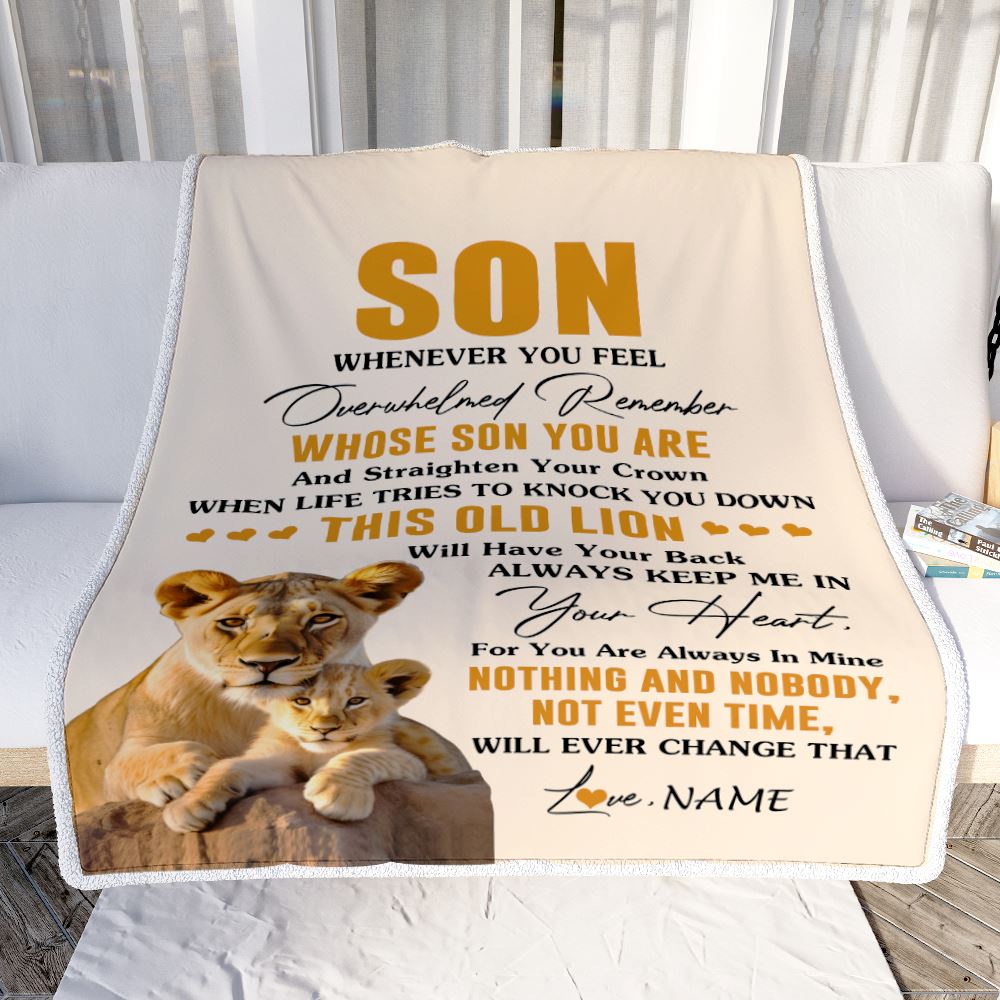 Personalized To My Son Blanket From Mom Mother Whenever You Fell Overwhelmed Lion Son Birthday Gifts Graduation Christmas Customized Fleece Throw Blanket | siriusteestore