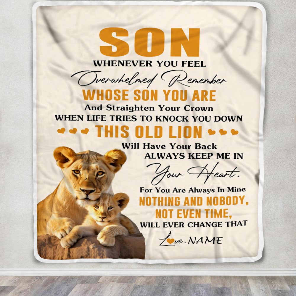 Personalized To My Son Blanket From Mom Mother Whenever You Fell Overwhelmed Lion Son Birthday Gifts Graduation Christmas Customized Fleece Throw Blanket | siriusteestore