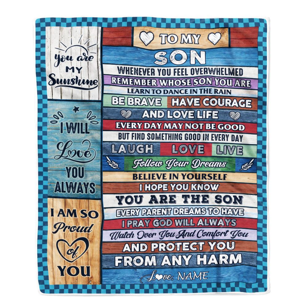 Personalized To My Son Blanket From Mom Mother Wood Whenever You Feel Overwhelmed Son Birthday Wedding Graduation Christmas Customized Fleece Blanket | siriusteestore