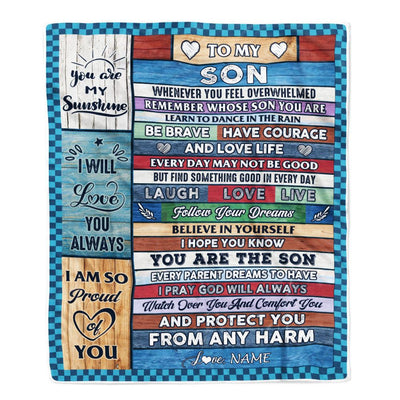 Personalized To My Son Blanket From Mom Mother Wood Whenever You Feel Overwhelmed Son Birthday Wedding Graduation Christmas Customized Fleece Blanket | siriusteestore