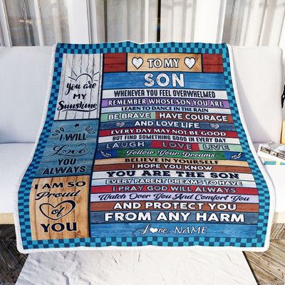 Personalized To My Son Blanket From Mom Mother Wood Whenever You Feel Overwhelmed Son Birthday Wedding Graduation Christmas Customized Fleece Blanket | siriusteestore
