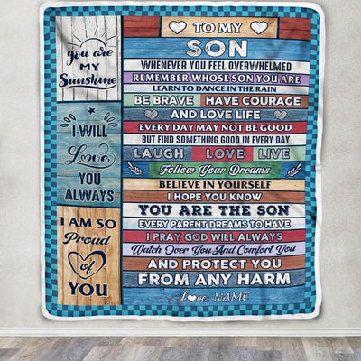 Personalized To My Son Blanket From Mom Mother Wood Whenever You Feel Overwhelmed Son Birthday Wedding Graduation Christmas Customized Fleece Blanket | siriusteestore