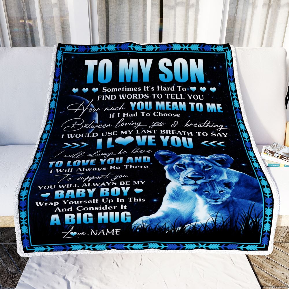 Personalized To My Son Blanket From Mom Mother You Mean Yo Me My Baby Boy Lion Son Birthday Graduation Christmas Customized Bed Fleece Throw Blanket | siriusteestore