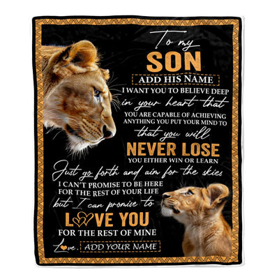Personalized To My Son Blanket From Mom Mother You Will Never Lose Lion Son Birthday Gifts Graduation Christmas Customized Fleece Throw Blanket | siriusteestore