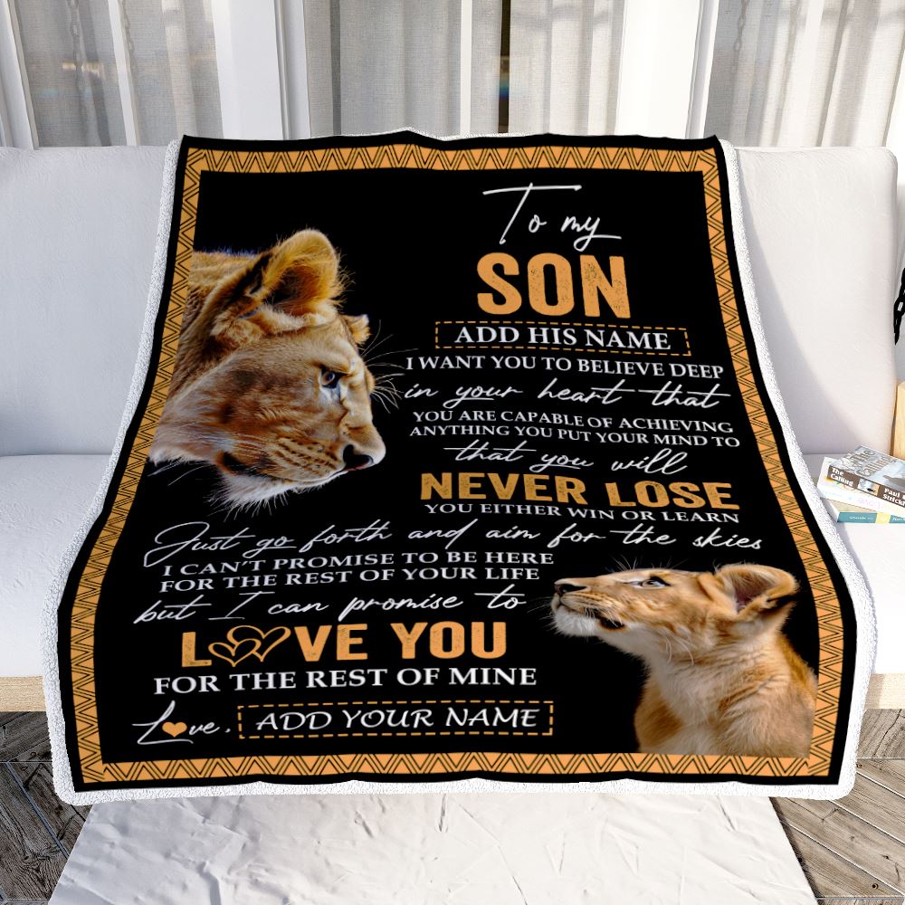 Personalized To My Son Blanket From Mom Mother You Will Never Lose Lion Son Birthday Gifts Graduation Christmas Customized Fleece Throw Blanket | siriusteestore