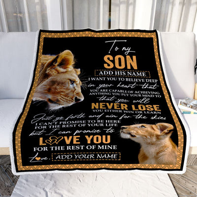Personalized To My Son Blanket From Mom Mother You Will Never Lose Lion Son Birthday Gifts Graduation Christmas Customized Fleece Throw Blanket | siriusteestore