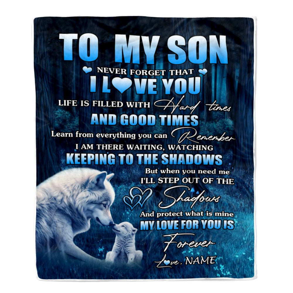 Personalized To My Son Blanket From Mom Wolf Never Forget That I Love You Moon Dark Forest Family Son Birthday Christmas Customized Fleece Blanket | siriusteestore