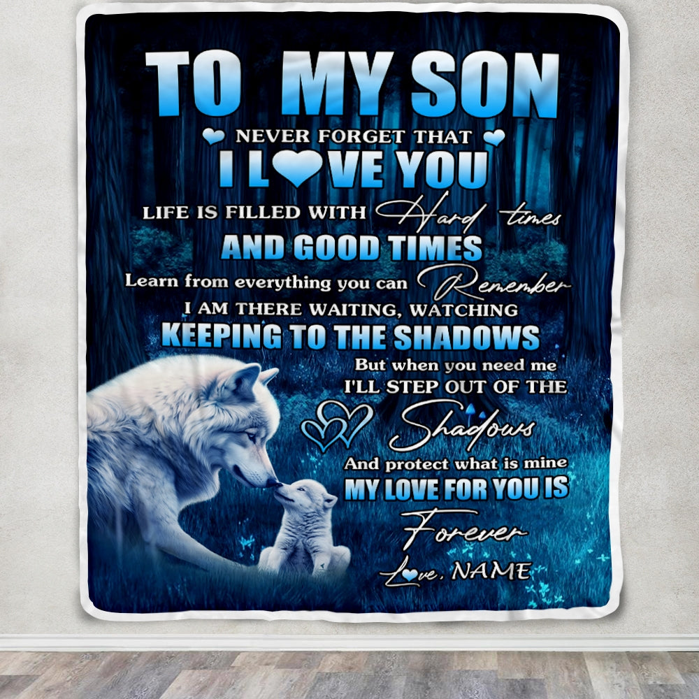Personalized To My Son Blanket From Mom Wolf Never Forget That I Love You Moon Dark Forest Family Son Birthday Christmas Customized Fleece Blanket | siriusteestore