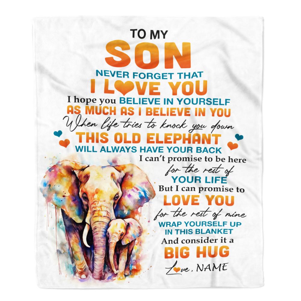 Personalized To My Son Blanket Gift From Mom Dad Mother This Old Elephant Love You Son Gifts Birthday Graduation Christmas Customized Fleece Throw Blanket | siriusteestore