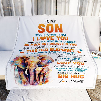 Personalized To My Son Blanket Gift From Mom Dad Mother This Old Elephant Love You Son Gifts Birthday Graduation Christmas Customized Fleece Throw Blanket | siriusteestore