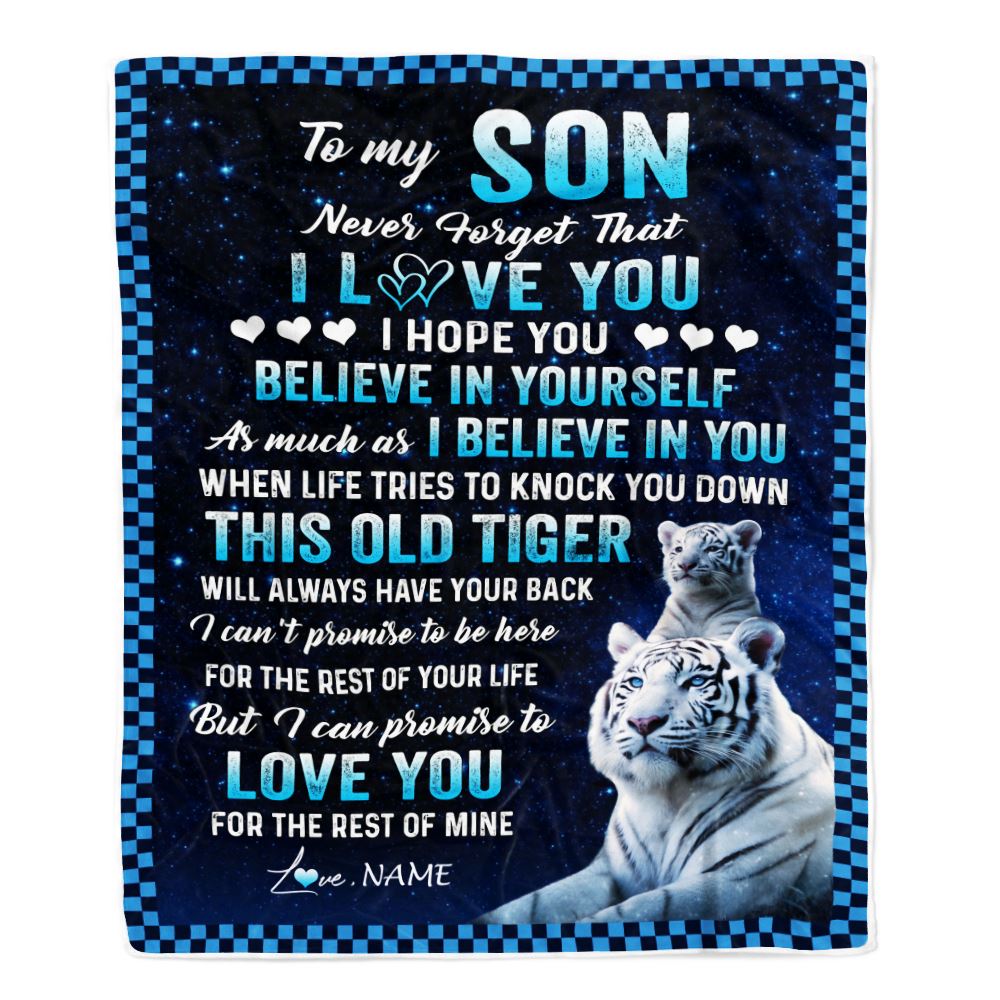 Personalized To My Son Blanket Gift From Mom Dad Mother This Old Tiger Love You Son Birthday Graduation Christmas Customized Fleece Throw Blanket | siriusteestore