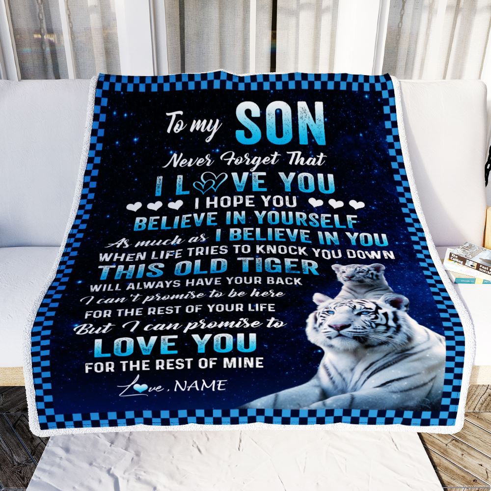 Personalized To My Son Blanket Gift From Mom Dad Mother This Old Tiger Love You Son Birthday Graduation Christmas Customized Fleece Throw Blanket | siriusteestore