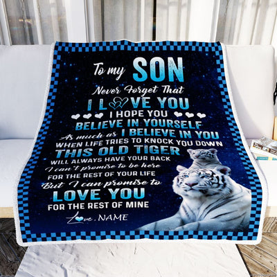 Personalized To My Son Blanket Gift From Mom Dad Mother This Old Tiger Love You Son Birthday Graduation Christmas Customized Fleece Throw Blanket | siriusteestore