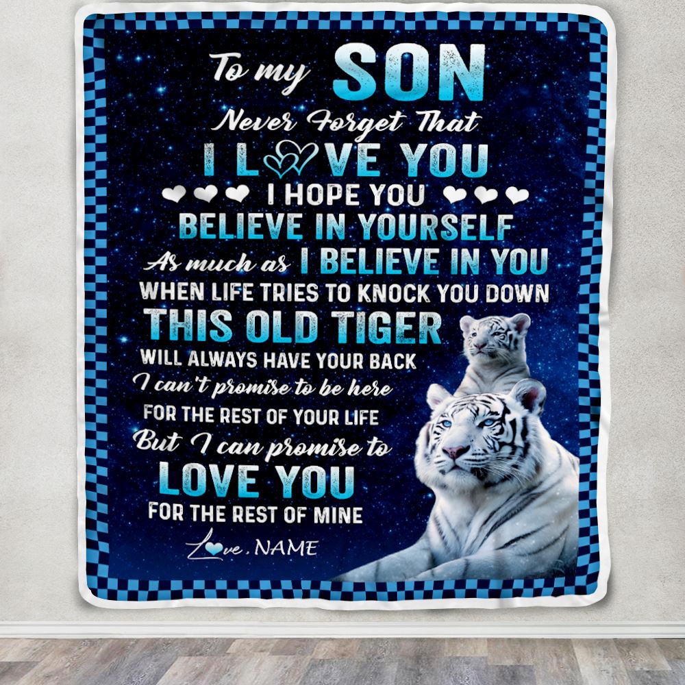 Personalized To My Son Blanket Gift From Mom Dad Mother This Old Tiger Love You Son Birthday Graduation Christmas Customized Fleece Throw Blanket | siriusteestore