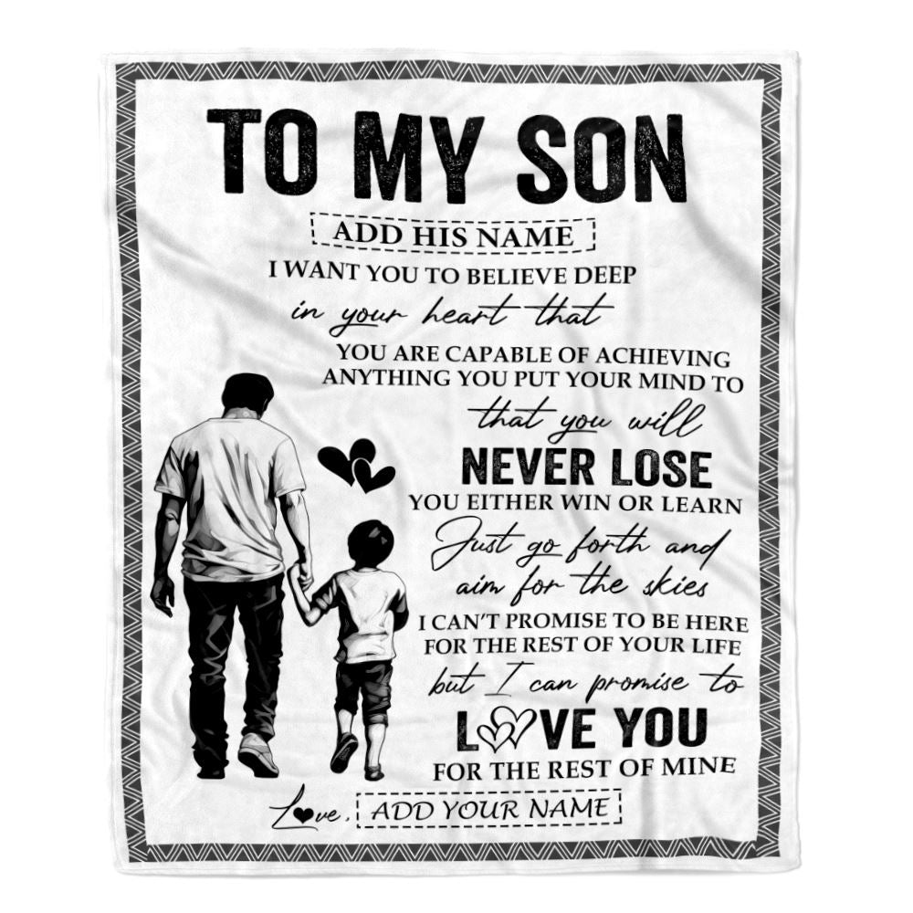 Personalized To My Son Blanket You Will Never Lose From Dad Father Son Birthday Gifts Graduation Christmas Customized Fleece Throw Blanket | siriusteestore