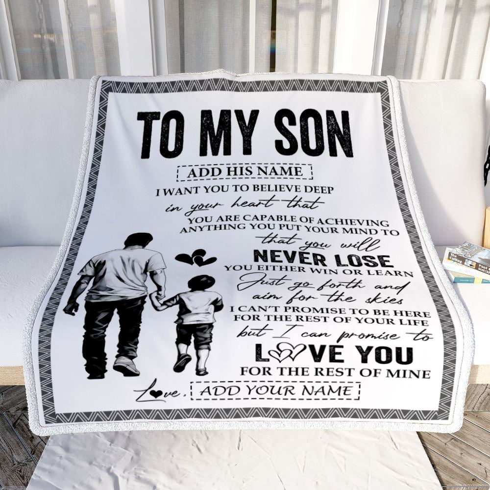 Personalized To My Son Blanket You Will Never Lose From Dad Father Son Birthday Gifts Graduation Christmas Customized Fleece Throw Blanket | siriusteestore