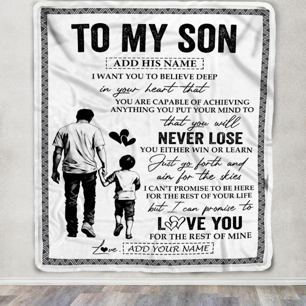 Personalized To My Son Blanket You Will Never Lose From Dad Father Son Birthday Gifts Graduation Christmas Customized Fleece Throw Blanket | siriusteestore