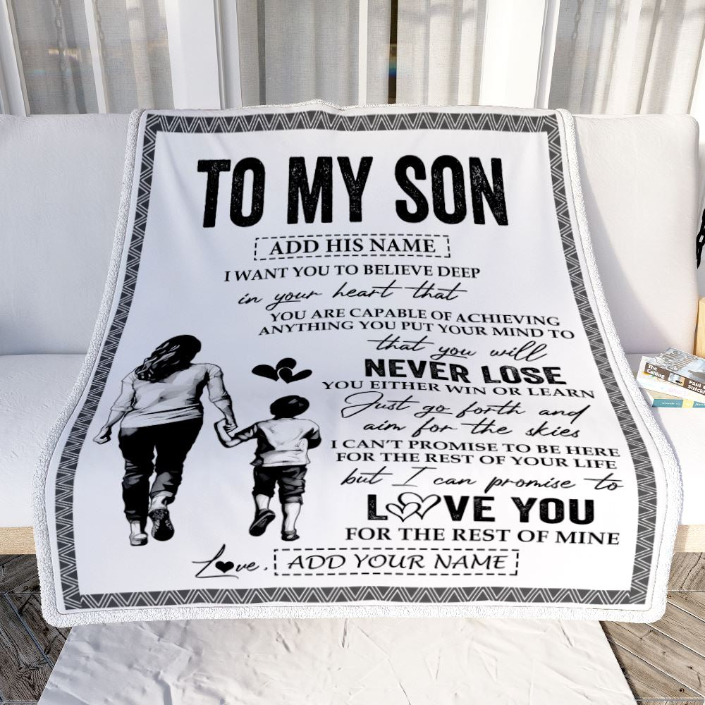 Personalized To My Son Blanket You Will Never Lose From Mom Mother Son Birthday Gifts Graduation Christmas Customized Fleece Throw Blanket | siriusteestore