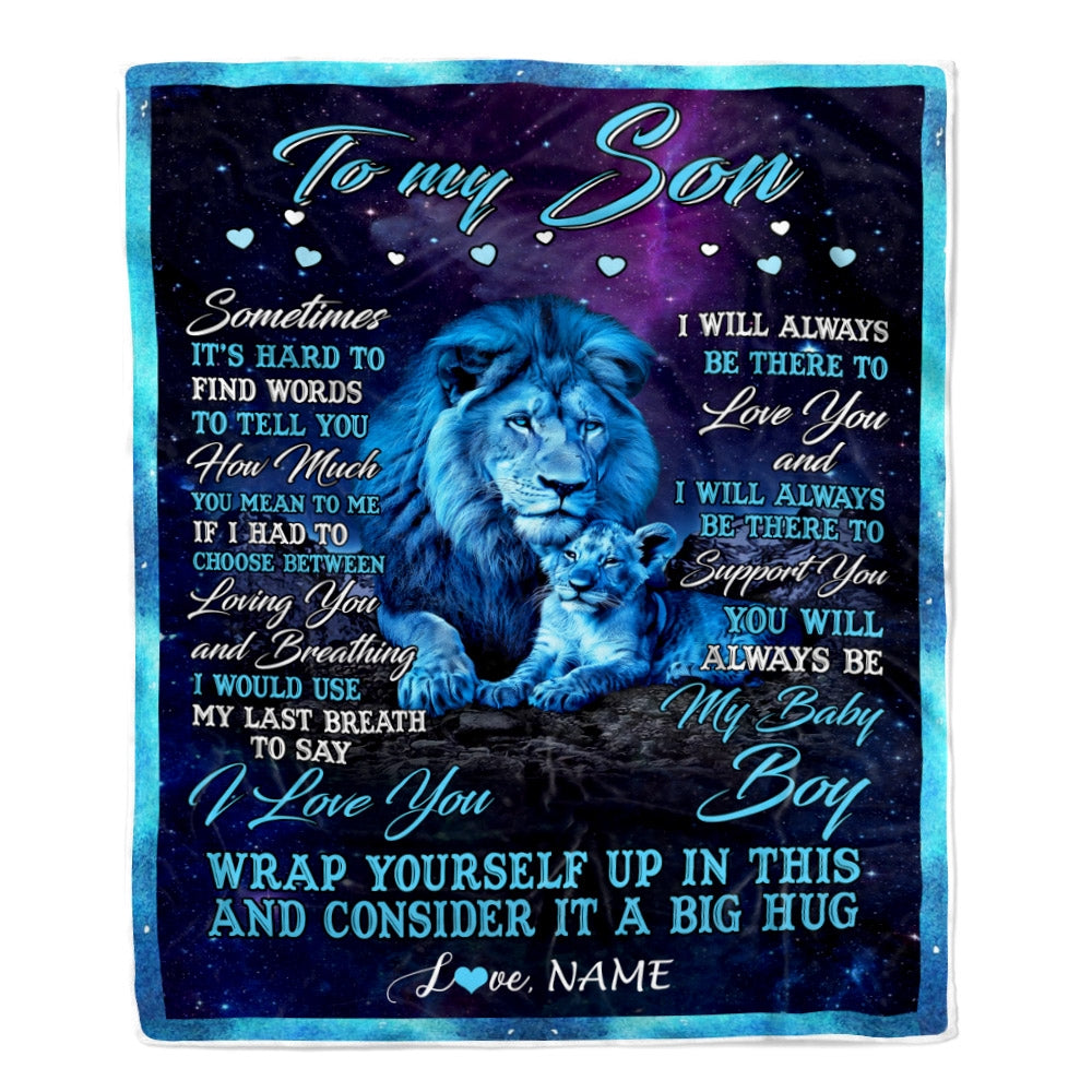 Personalized To My Son Blanket from Dad Lion Sometimes It's Hard to Find Words Son Birthday Christmas Customized Fleece Blanket | siriusteestore