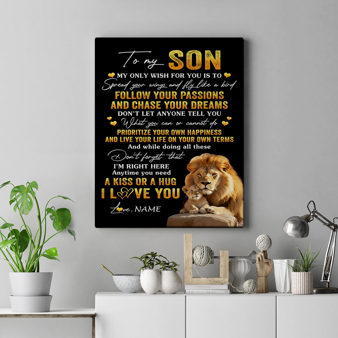 Personalized To My Son Canvas From Dad Father Lion My Only Wish For You Son Birthday Gifts Graduation Christmas Custom Wall Art Print Framed Canvas | siriusteestore