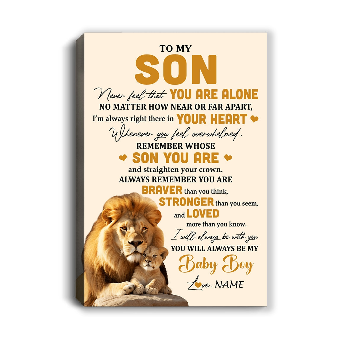 Personalized To My Son Canvas From Dad Father Lion Never Feel That You Are Alone Great Son Birthday Gifts Graduation Christmas Custom Wall Art Print Framed Canvas | siriusteestore