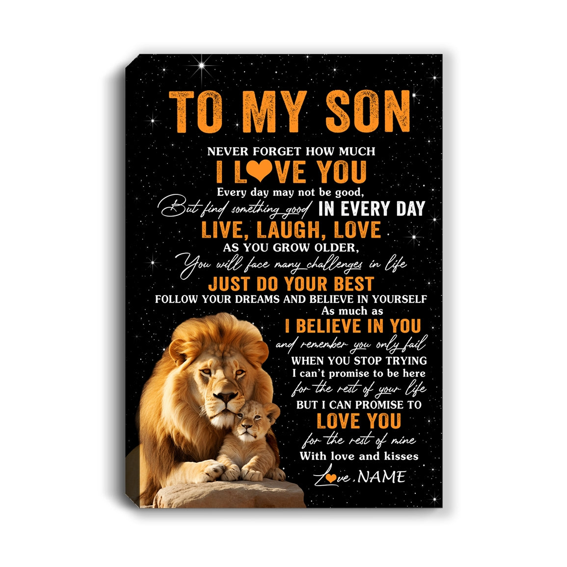 Personalized To My Son Canvas From Dad Father Live Laugh Love Lion Son Birthday Gifts Positive Graduation Christmas Custom Wall Art Print Framed Canvas | siriusteestore