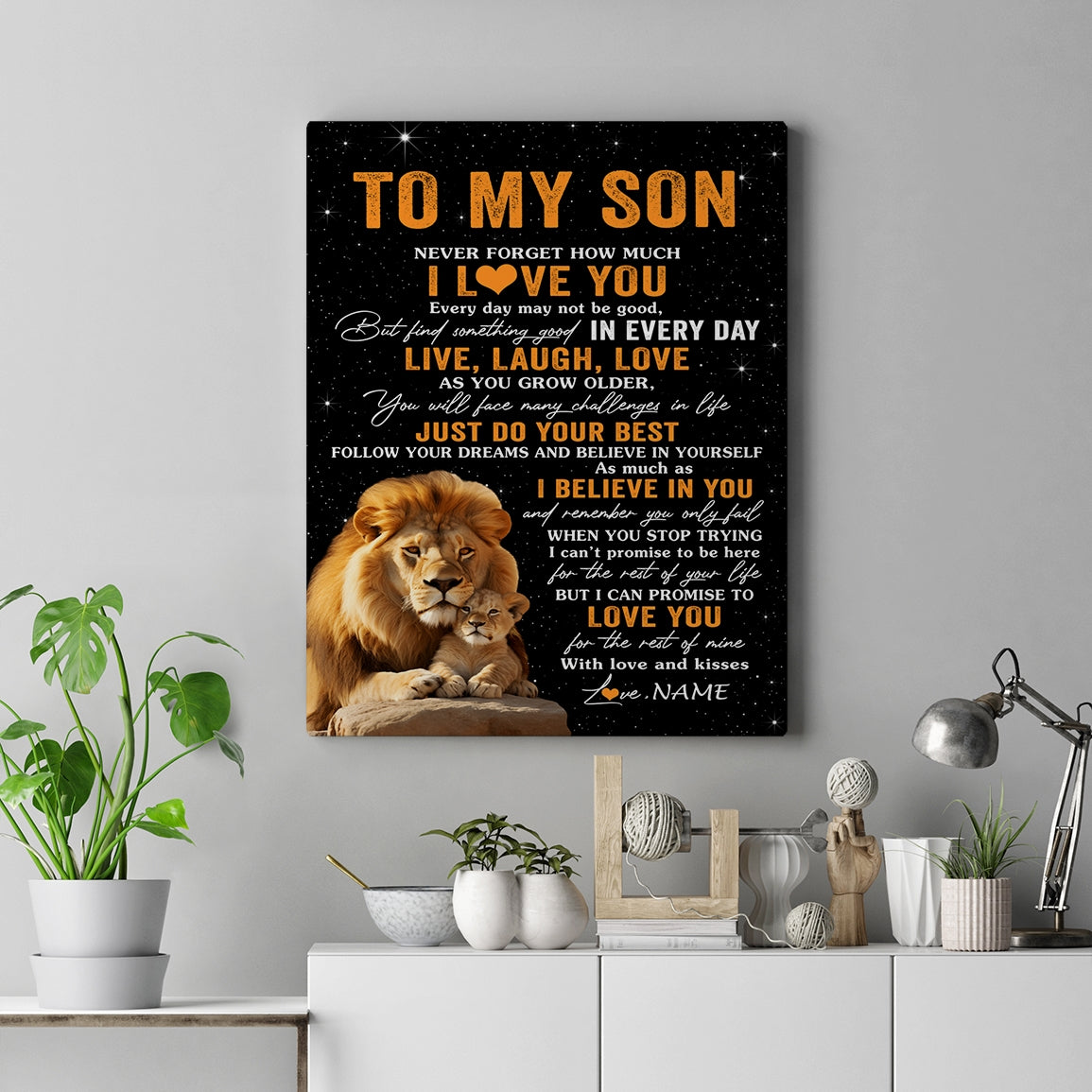 Personalized To My Son Canvas From Dad Father Live Laugh Love Lion Son Birthday Gifts Positive Graduation Christmas Custom Wall Art Print Framed Canvas | siriusteestore