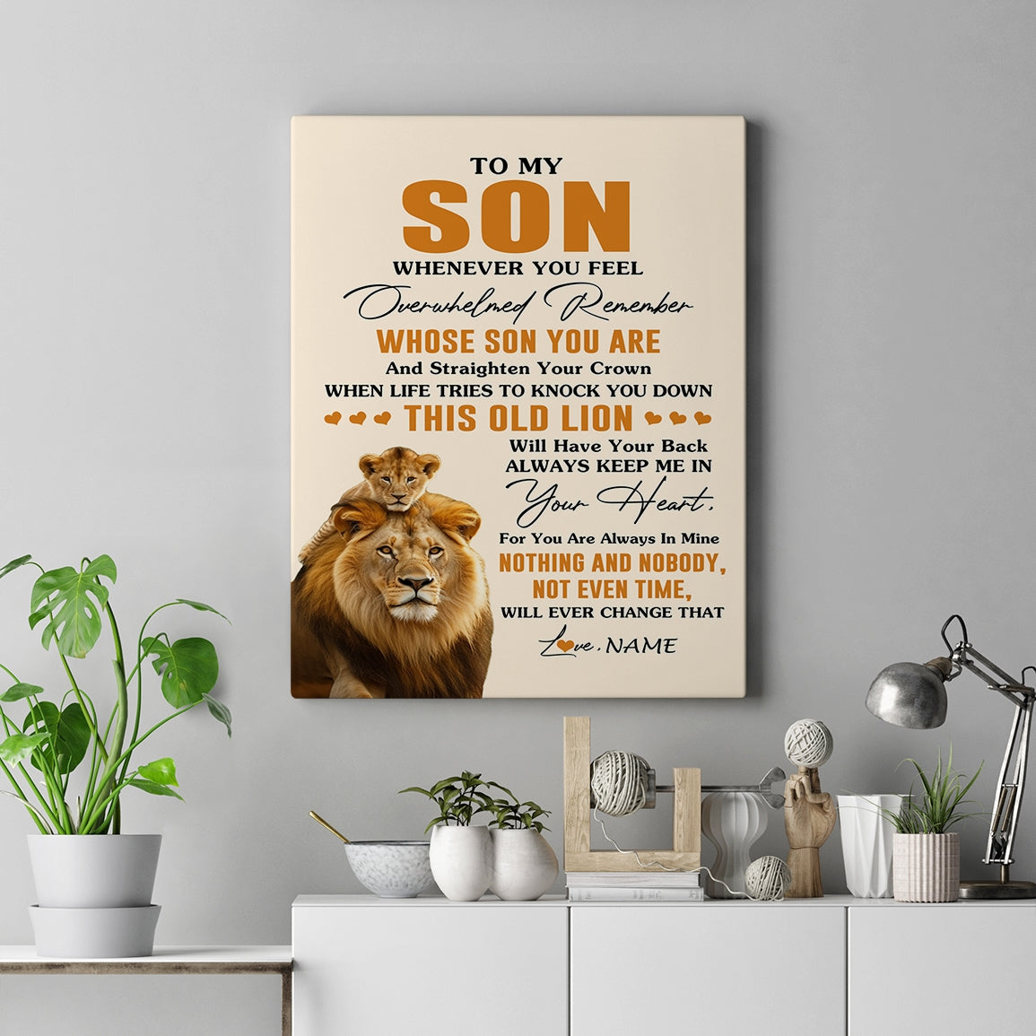 Personalized To My Son Canvas From Dad Father Whenever You Fell Overwhelmed Lion Son Birthday Gifts Graduation Christmas Custom Wall Art Print Framed Canvas | siriusteestore