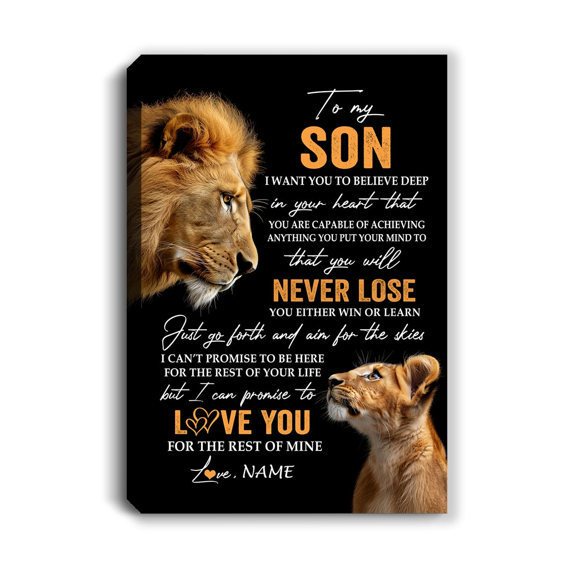 Personalized To My Son Canvas From Dad Father You Will Never Lose Lion Son Birthday Gifts Graduation Christmas Custom Wall Art Print Framed Canvas | siriusteestore