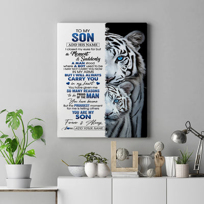 Personalized To My Son Canvas From Mom Dad I Close My Eyes White Tiger Birthday Gift For Son Graduation Christmas Custom Wall Art Framed Canvas | siriusteestore