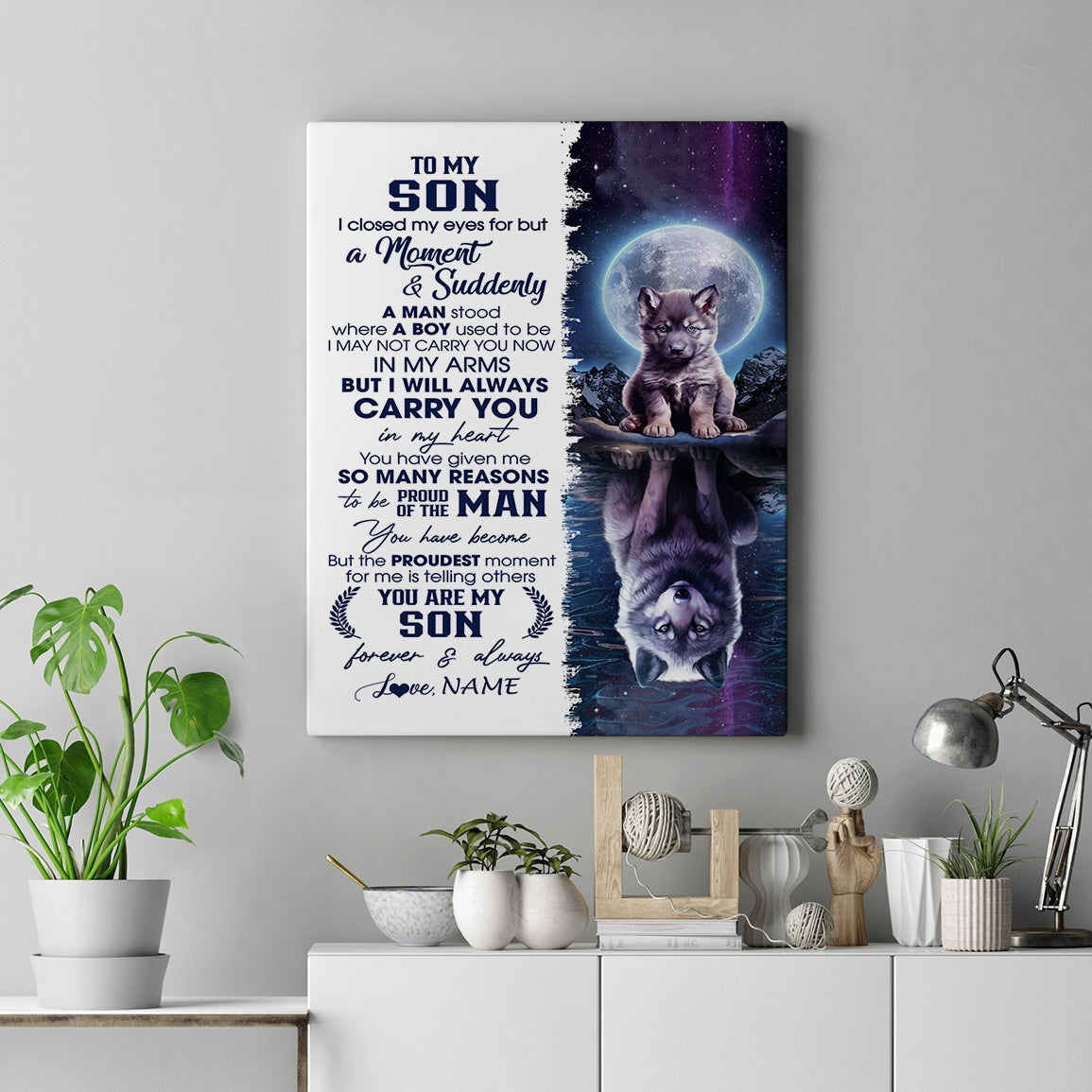 Personalized To My Son Canvas From Mom Dad Mother Father I Close My Eyes Wolf Son Birthday Gifts Graduation Christmas Custom Wall Art Print Framed Canvas | siriusteestore