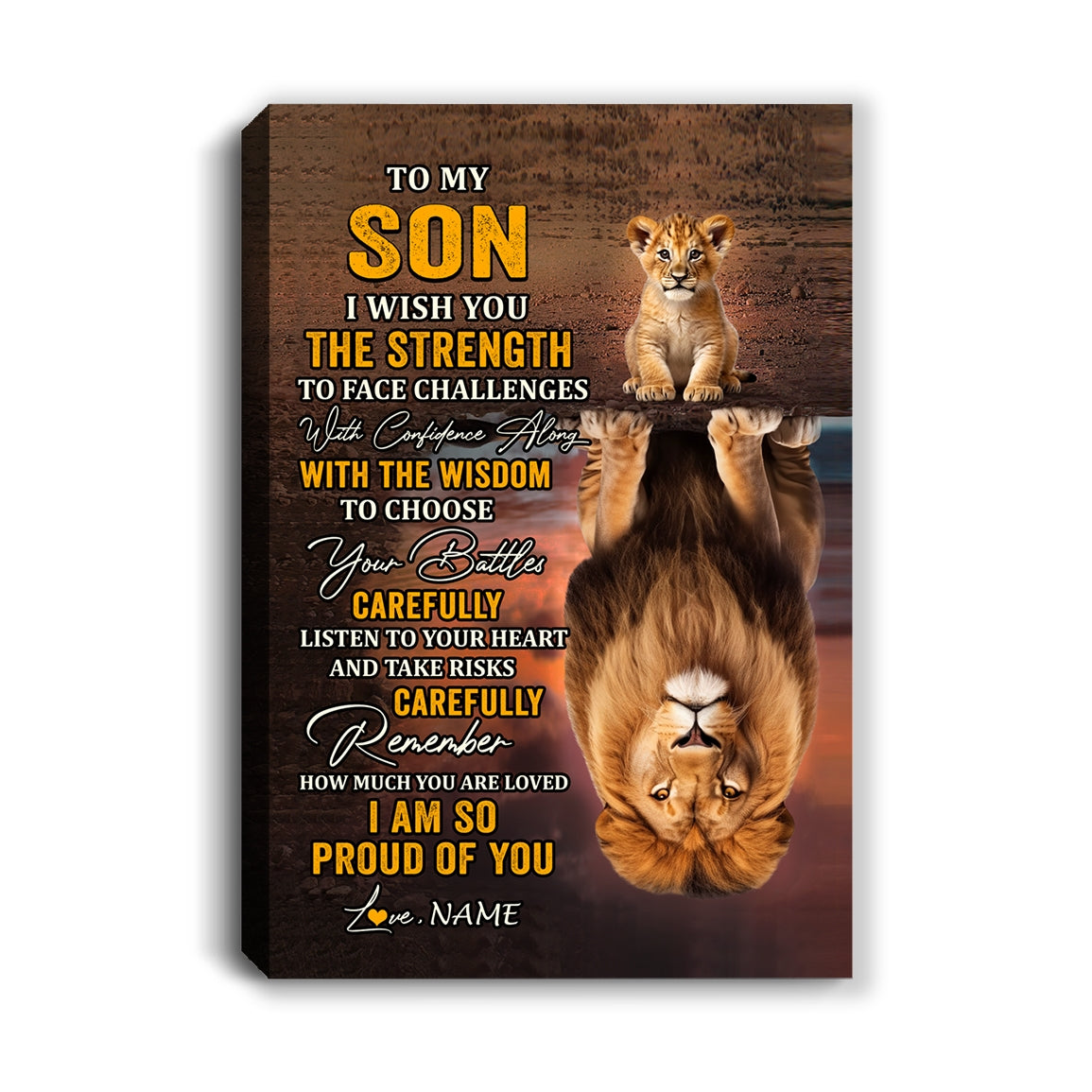 Personalized To My Son Canvas From Mom Dad Mother Father I Wish You The Strength Lion Son Birthday Gifts Graduation Christmas Custom Wall Art Print Framed Canvas | siriusteestore