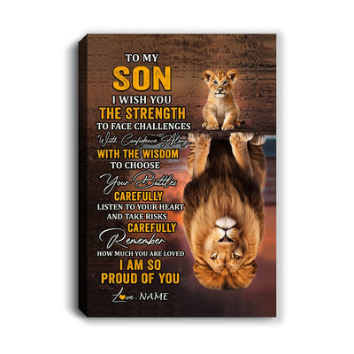 Personalized To My Son Canvas From Mom Dad Mother Father I Wish You The Strength Lion Son Birthday Gifts Graduation Christmas Custom Wall Art Print Framed Canvas | siriusteestore
