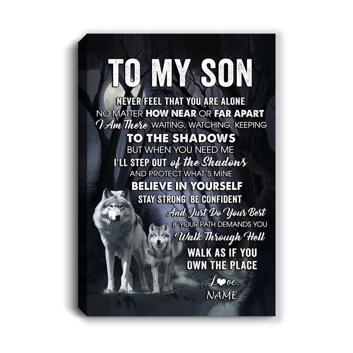 Personalized To My Son Canvas From Mom Dad Mother Father Never Feel That You Are Alone Wolf Son Birthday Gifts Graduation Christmas Custom Wall Art Print Framed Canvas | siriusteestore
