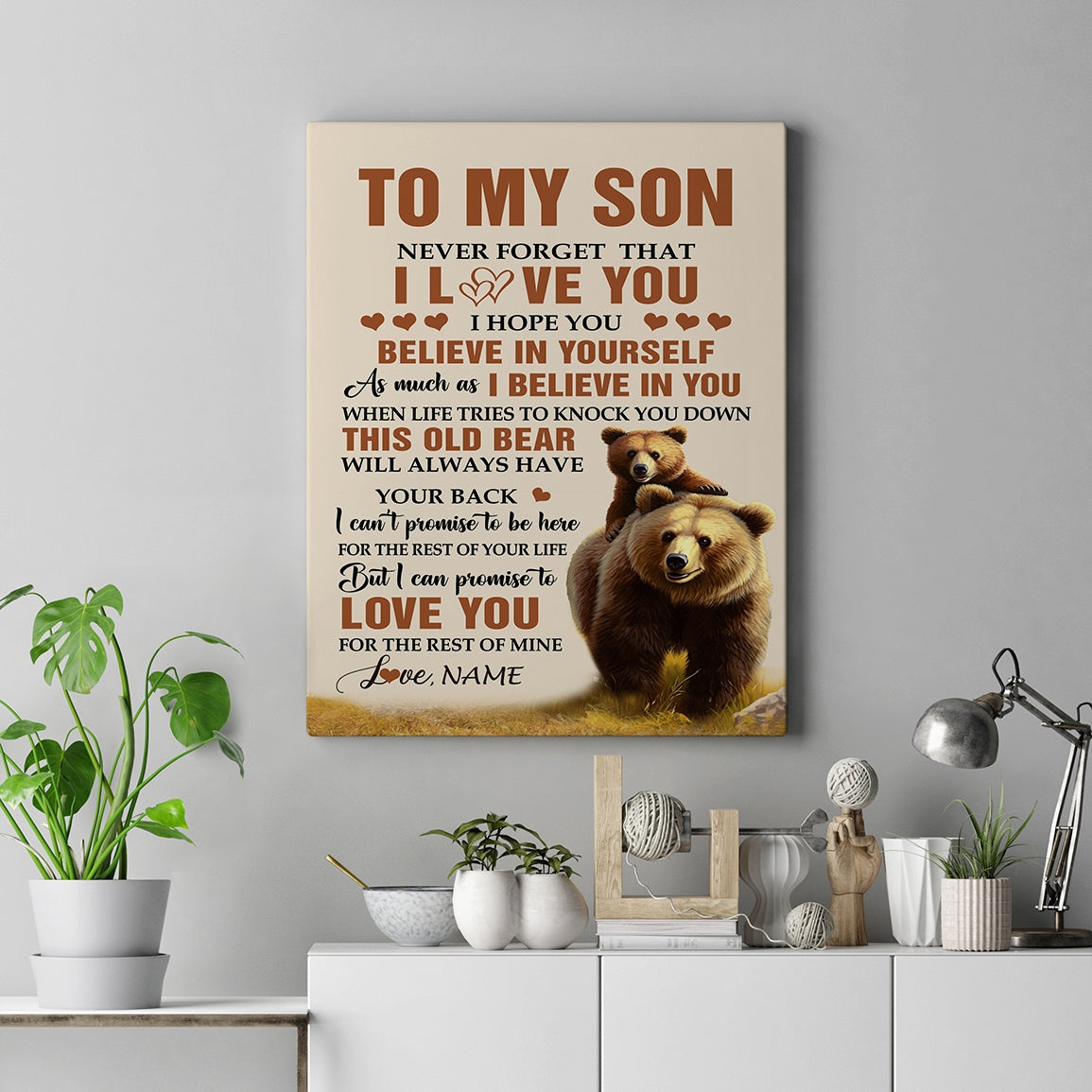 Personalized To My Son Canvas From Mom Dad Mother Father This Old Bear Love You Son Birthday Gifts Graduation Christmas Custom Wall Art Print Framed Canvas | siriusteestore