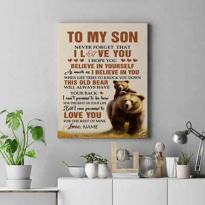 Personalized To My Son Canvas From Mom Dad Mother Father This Old Bear Love You Son Birthday Gifts Graduation Christmas Custom Wall Art Print Framed Canvas | siriusteestore