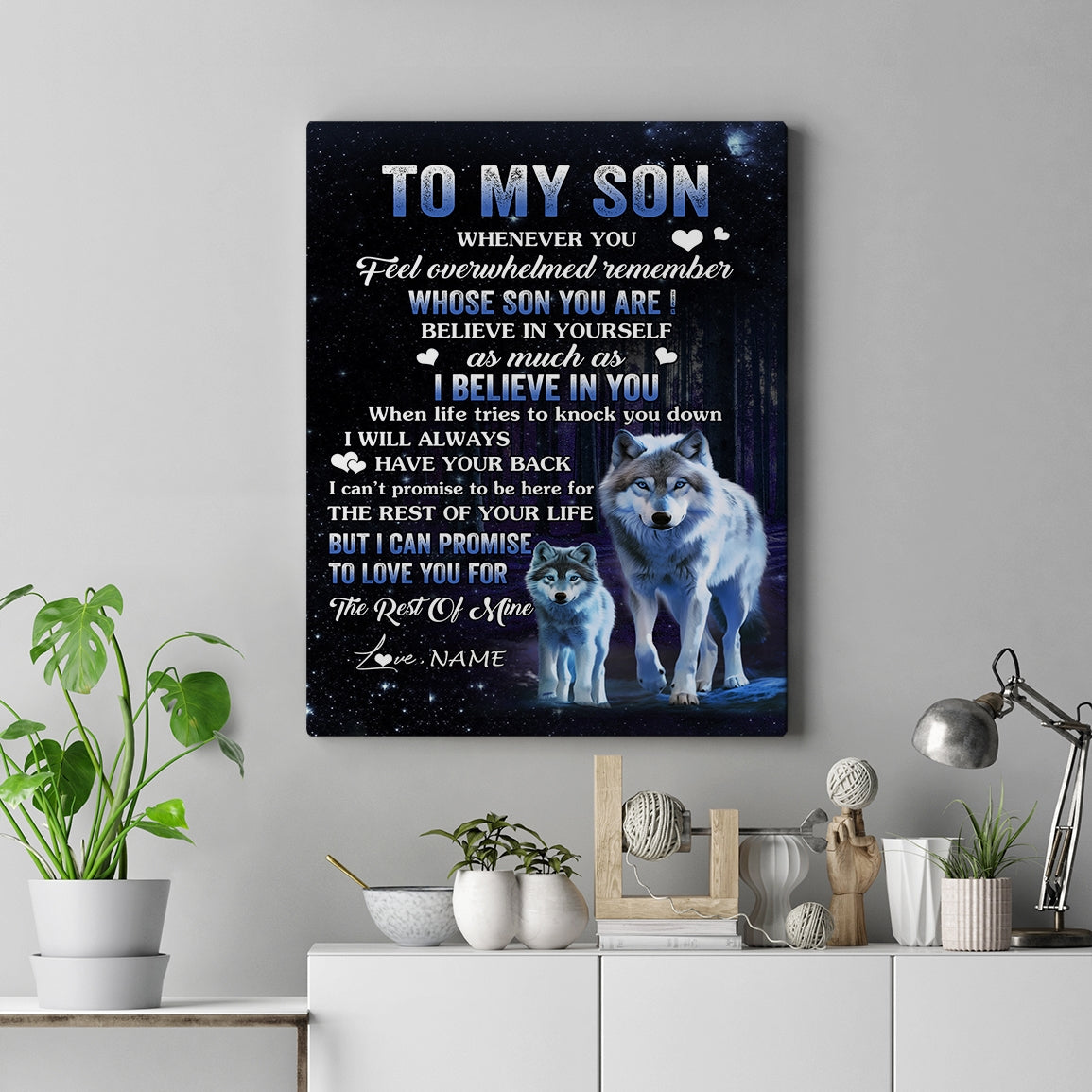 Personalized To My Son Canvas From Mom Dad Mother Father Whenever You Feel Wolf Son Birthday Gifts Graduation Christmas Custom Wall Art Print Fram | siriusteestore