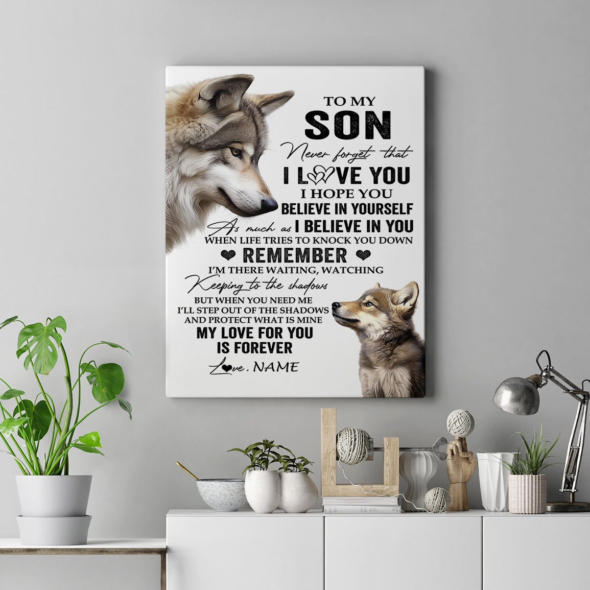 Personalized To My Son Canvas From Mom Dad Mother Father Wolf My Love For You Is Forever Son Birthday Gifts Christmas Custom Wall Art Print Framed Canvas | siriusteestore