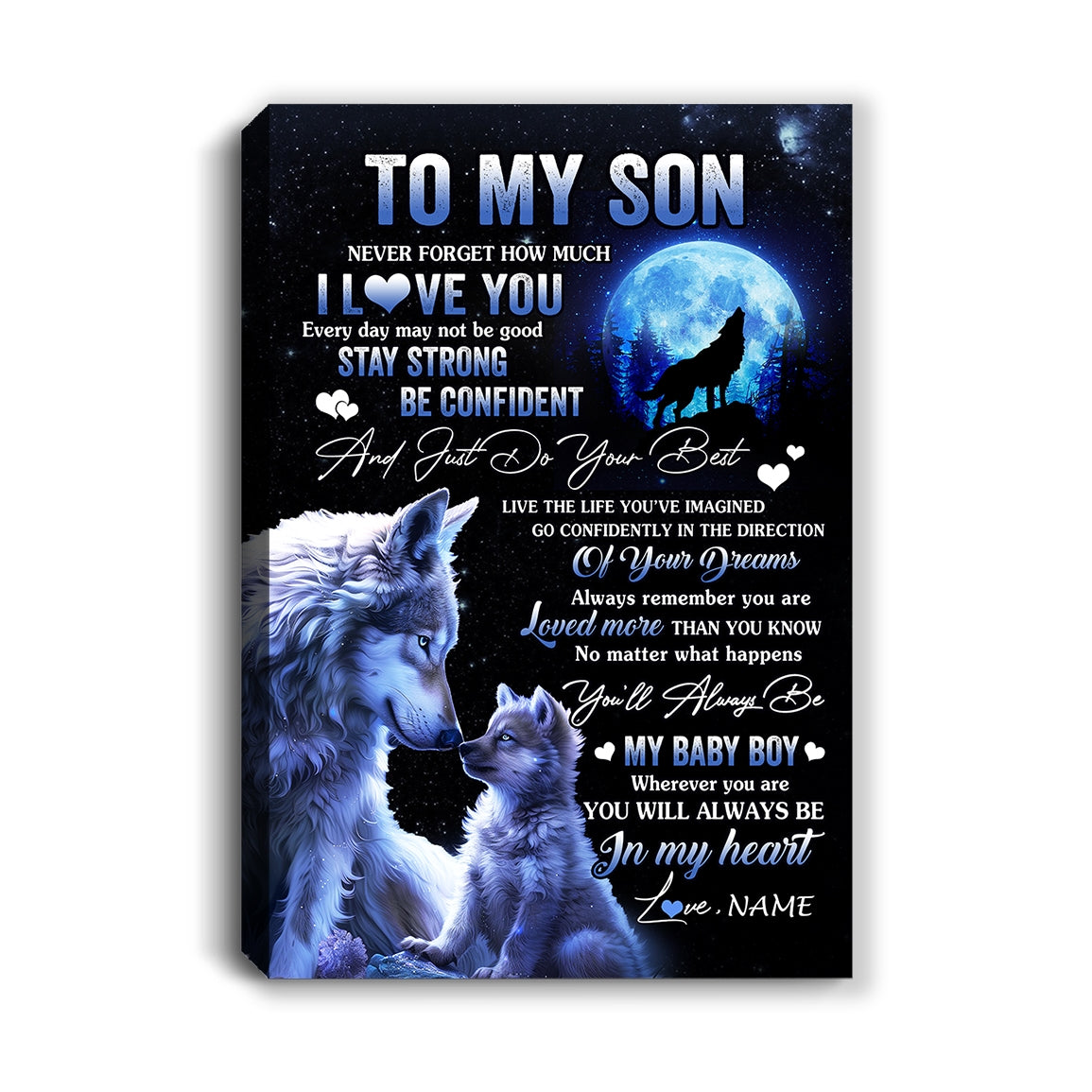 Personalized To My Son Canvas From Mom Dad Mother Father Wolf Never Forget How Much I Love You Son Birthday Gifts Christmas Custom Wall Art Print Framed Canvas | siriusteestore