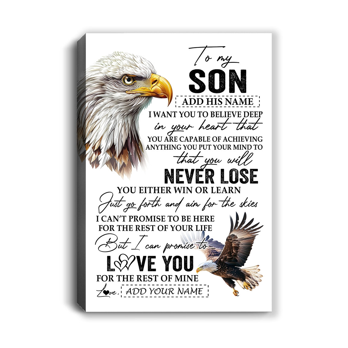 Personalized To My Son Canvas From Mom Dad Mother Father You Will Never Lose Eagle Son Birthday Gifts Graduation Christmas Custom Wall Art Print Framed Canvas | siriusteestore