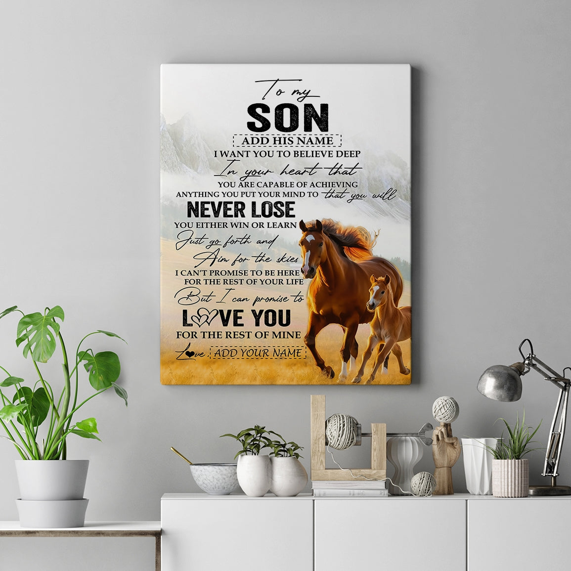 Personalized To My Son Canvas From Mom Dad Mother Father You Will Never Lose Horse Son Birthday Gifts Graduation Christmas Custom Wall Art Print Framed Canvas | siriusteestore