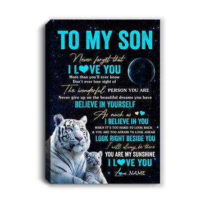 Personalized To My Son Canvas From Mom Dad Mother Never Forget I Love You White Tiger Son Birthday Gifts Graduation Christmas Custom Wall Art Print Framed Canvas | siriusteestore