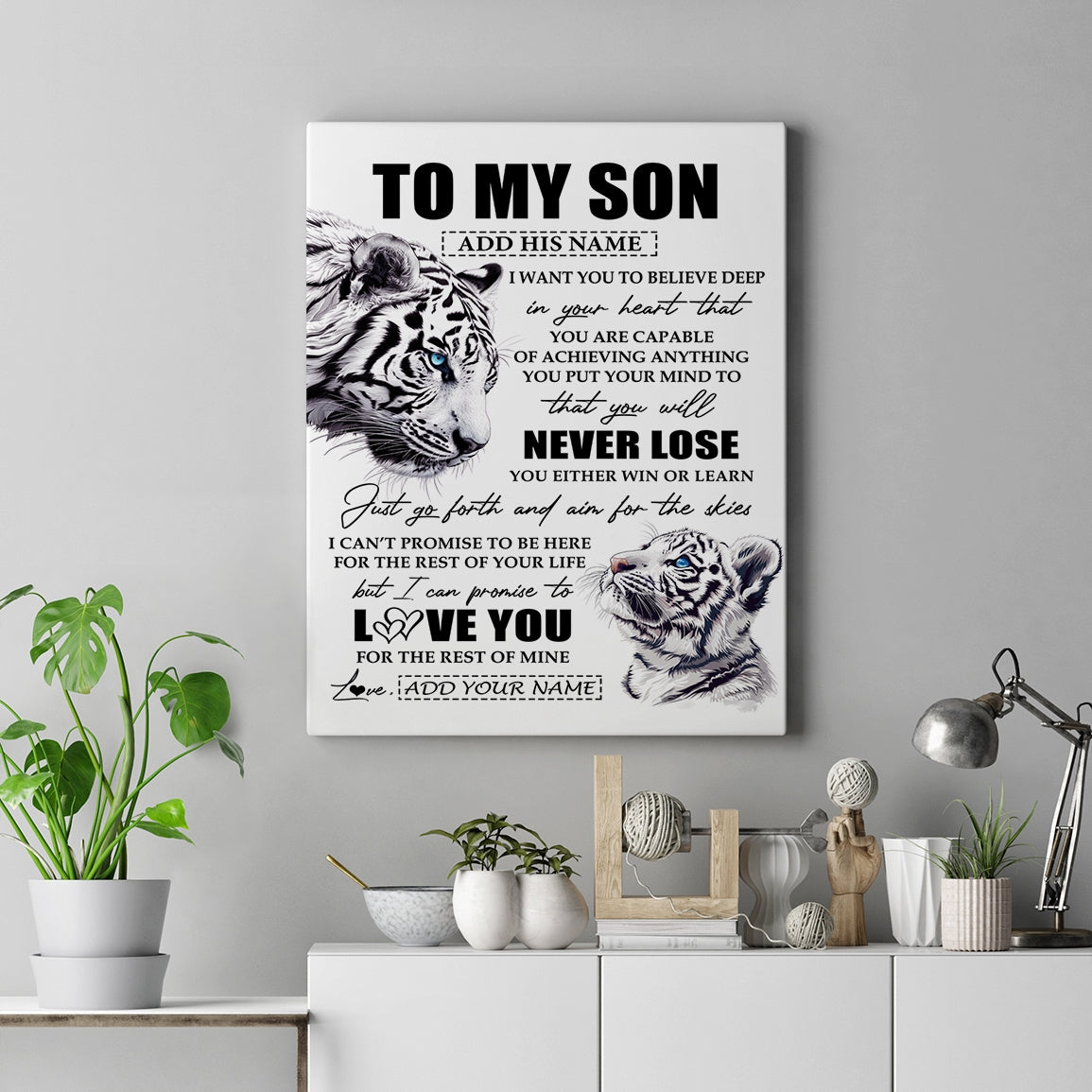 Personalized To My Son Canvas From Mom Dad Mother You Will Never Lose White Tiger Son Birthday Gifts Graduation Christmas Custom Wall Art Print Framed Canvas | siriusteestore