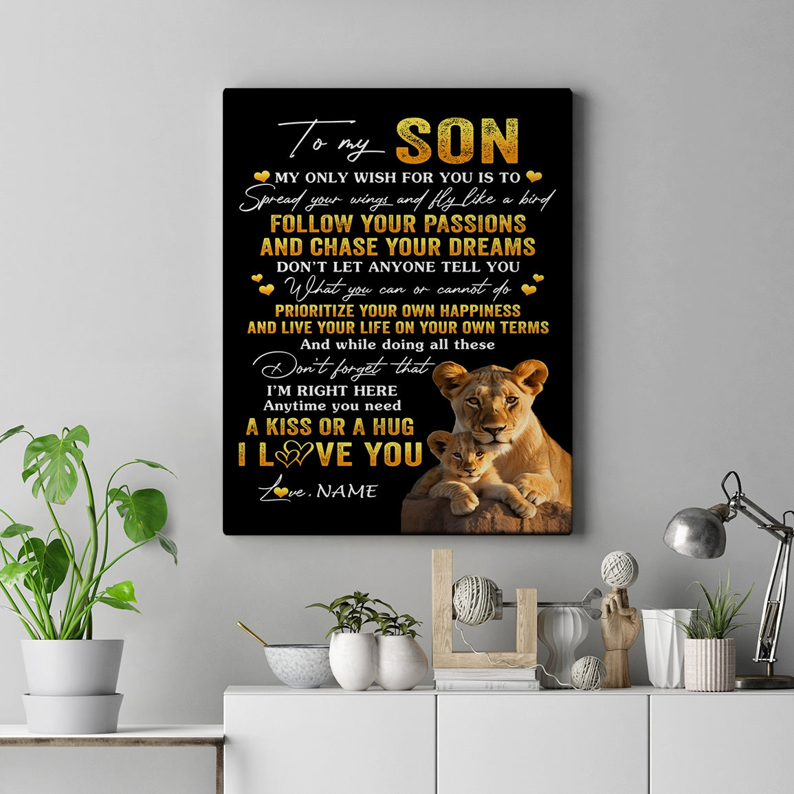 Personalized To My Son Canvas From Mom Mother Lion My Only Wish For You Son Birthday Gifts Graduation Christmas Custom Wall Art Print Framed Canvas | siriusteestore