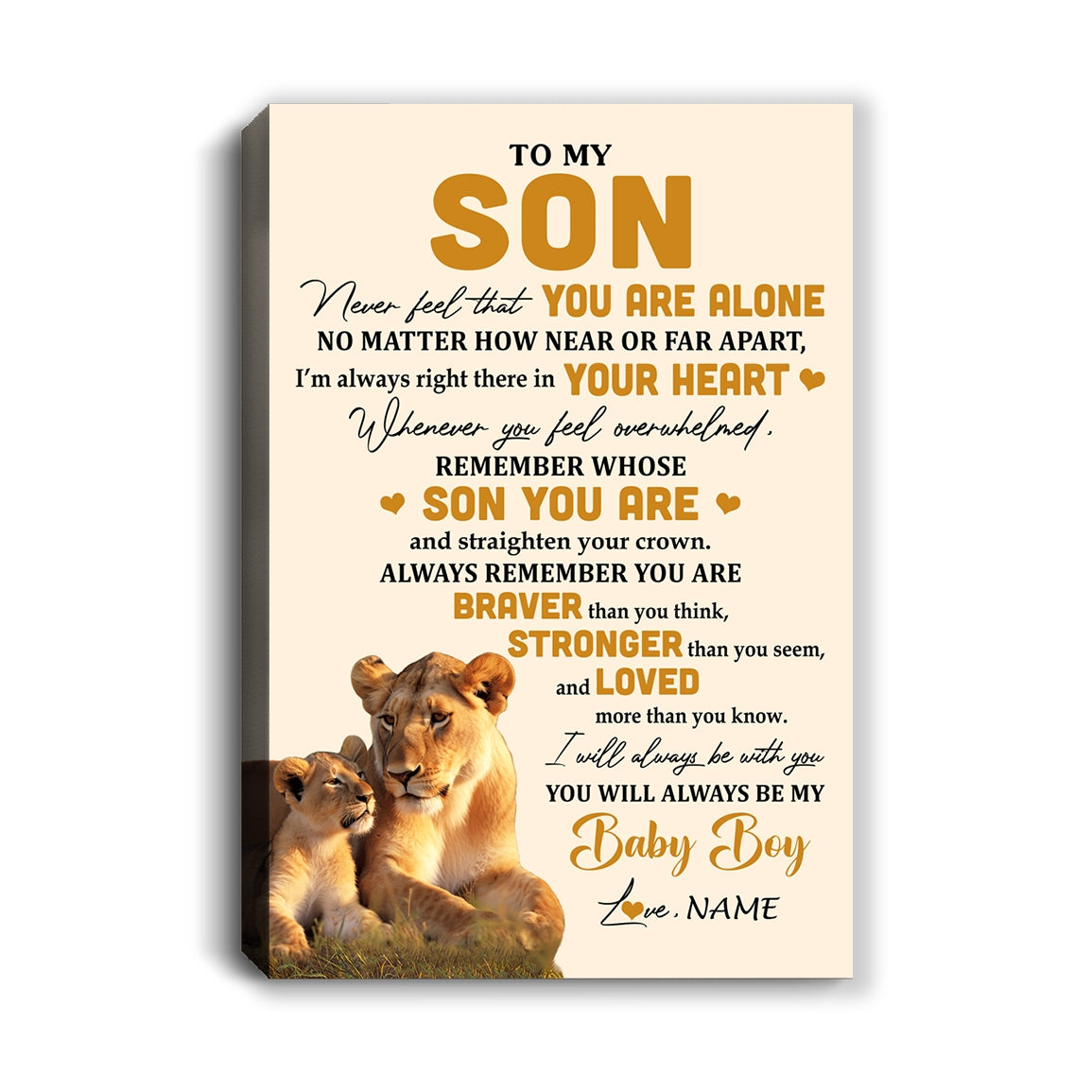 Personalized To My Son Canvas From Mom Mother Lion Never Feel That You Are Alone Great Son Birthday Gifts Graduation Christmas Custom Wall Art Print Framed Canvas | siriusteestore